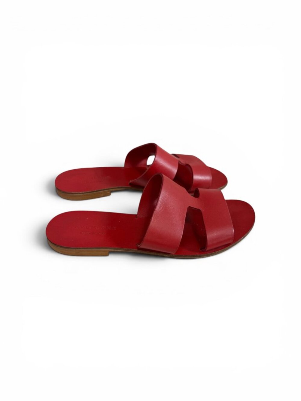 Everlane Italian Bridge Flat Sandals in Red Leather H Cut Out Strap $155 Size 7